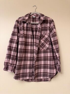 aerie Plaid Utility Jacket in Pink and Brown